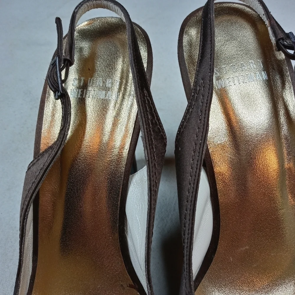 Stuart Weitzman brown satin slingback platform 9.5